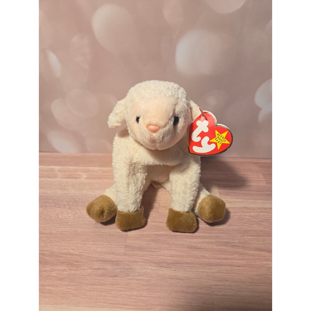 Ty Beanie Babies Ewey the Lamb Plush Cream Brown Sheep 1998 4219 NWT